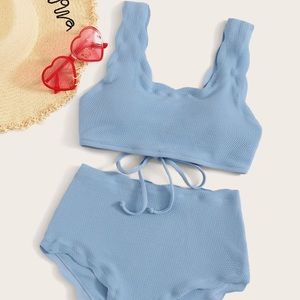 SHEIN Textured Scallop Trim High Waisted Bikini